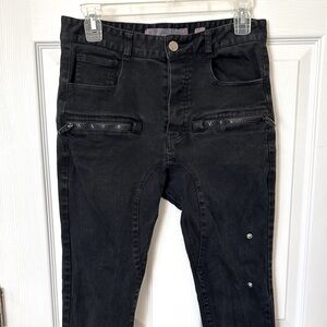 C2H4 Post Apocalypse Ski Cut Women’s Black Denim w/ zipper pockets & ankle Sz 30